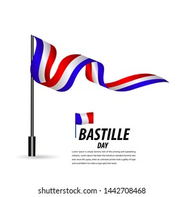 Happy Bastille Day Celebration, Poster, Ribbon banner vector template design illustration