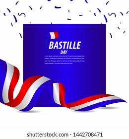Happy Bastille Day Celebration, Poster, Ribbon banner vector template design illustration