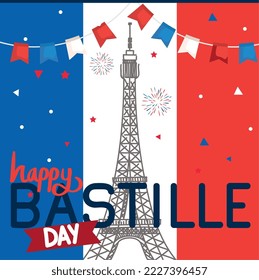 happy bastille day celebration with tower eiffel