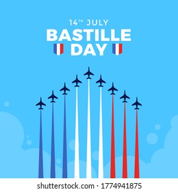 Happy Bastille Day Concept with acrobatic plane 