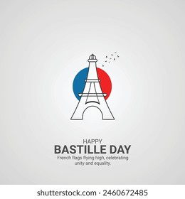 Happy Bastille Day creative ads design, Happy Bastille Day, july 14, vector, 3d illustration