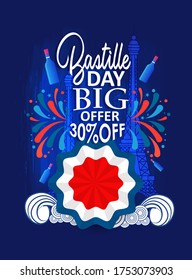 Happy Bastille Day Creative illustration of  National Day. Card, Banner Or Poster For The French