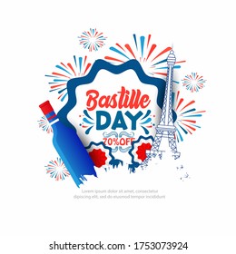 Happy Bastille Day Creative illustration of  National Day. Card, Banner Or Poster For The French