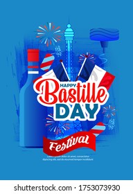Happy Bastille Day Creative illustration of  National Day. Card, Banner Or Poster For The French