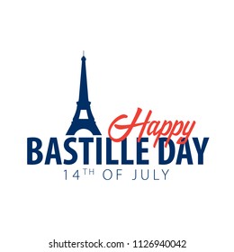 Happy Bastille Day emblem or logo. 14th of July. France. Vector Illustration