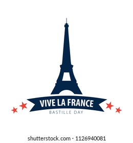 Happy Bastille Day emblem or logo. 14th of July. France. Vector Illustration