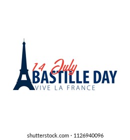 Happy Bastille Day emblem or logo. 14th of July. France. Vector Illustration