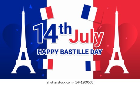Happy Bastille Day France 14th July Background Vector