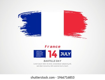 Happy bastille Day of France. Abstract country flag on hand drawn brush stroke vector patriotic background.