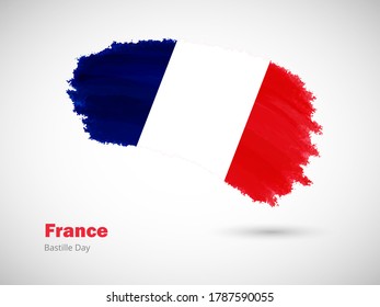 Happy bastille day of France with artistic watercolor country flag background. Grunge brush flag illustration