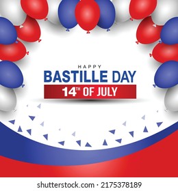 happy Bastille day France with balloons. vector illustration design