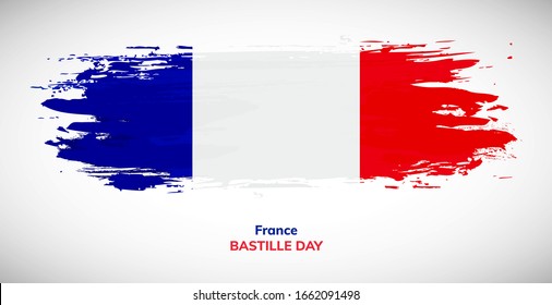 Happy Bastille Day of France. Brush flag of France vector illustration. Abstract watercolor concept of national brush flag background. Brush stroke background.