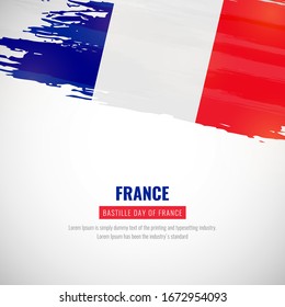 Happy bastille day of France with brush style watercolor country flag background