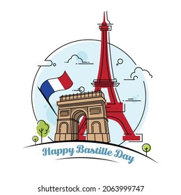 Happy Bastille Day France Celebration Vector Art Illustration