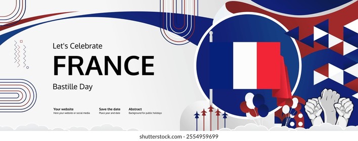 Happy Bastille Day France concept vector background illustration. National Independence Day spirit banner concept in French flag colors.