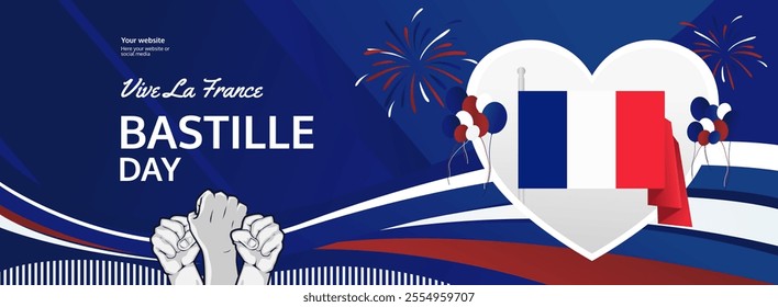 Happy Bastille Day France concept vector background illustration. National Independence Day spirit banner concept in French flag colors.