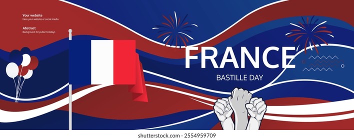 Happy Bastille Day France concept vector background illustration. National Independence Day spirit banner concept in French flag colors.