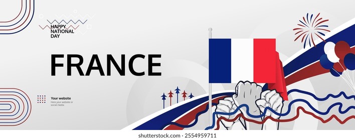 Happy Bastille Day France concept vector background illustration. National Independence Day spirit banner concept in French flag colors.