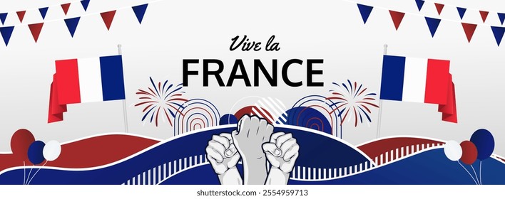 Happy Bastille Day France concept vector background illustration. National Independence Day spirit banner concept in French flag colors.