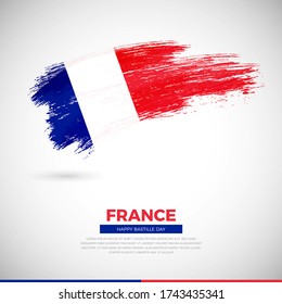 Happy bastille day of France country. Creative grunge brush of France flag illustration