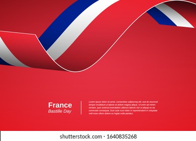 Happy bastille day of France. Creative waving flag banner background. Greeting patriotic nation vector.