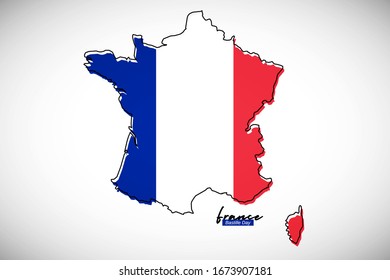 Happy bastille day of France. Creative national country map with France flag vector illustration.