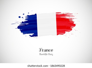 Happy bastille day of France with creative brush flag background