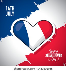 happy bastille day france flag grunge heart vector illustration