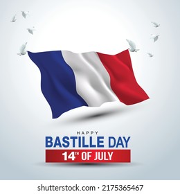 happy bastille day France greetings. vector illustration design.