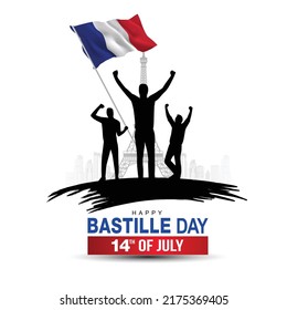 happy Bastille day France greetings. vector illustration design.