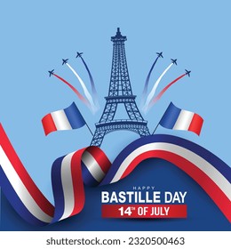 happy Bastille day france greetings. vector illustration design.