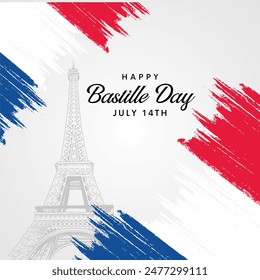 Happy Bastille day france greetings. Creative vector illustration design.