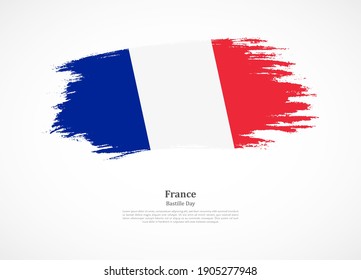 Happy Bastille day of France with national flag on grunge texture