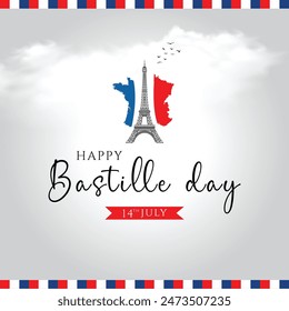 Happy Bastille Day. France National Day. Flag of France and French map Illustration, vector