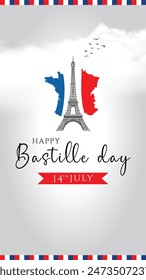 Happy Bastille Day. France National Day. Flag of France and French map Illustration, vector