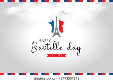 Happy Bastille Day. France National Day. Flag of France and French map Illustration, vector