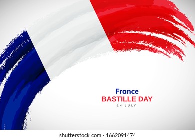 Happy bastille day of France. Watercolor brush stroke flag background. Modern national country flag with Abstract watercolor grunge brush flag.