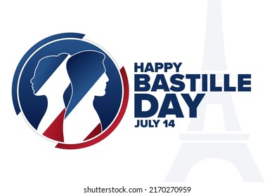 Happy Bastille Day. French National Day. July 14. Holiday concept. Template for background, banner, card, poster with text inscription. Vector EPS10 illustration