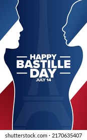 Happy Bastille Day. French National Day. July 14. Holiday concept. Template for background, banner, card, poster with text inscription. Vector EPS10 illustration