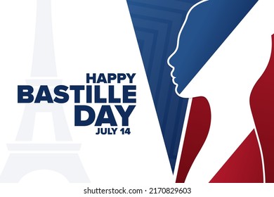 Happy Bastille Day. French National Day. July 14. Holiday concept. Template for background, banner, card, poster with text inscription. Vector EPS10 illustration