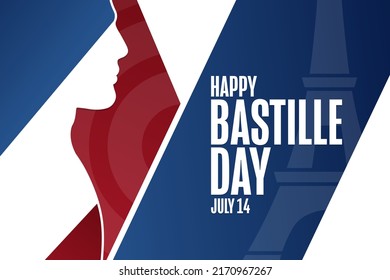 Happy Bastille Day. French National Day. July 14. Holiday concept. Template for background, banner, card, poster with text inscription. Vector EPS10 illustration