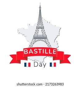 Happy Bastille Day, the French National Day poster and concept design. France independence day celebration card. Red, white, blue horizontal banner. Vector