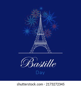 Happy Bastille Day, the French National Day poster and concept design. France independence day celebration card. Red, white, blue horizontal banner.Vector

