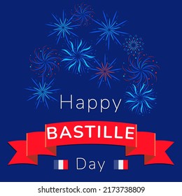 Happy Bastille Day, the French National Day poster and concept design. France independence day celebration card. Red, white, blue horizontal banner. Vector