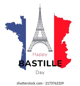 Happy Bastille Day, the French National Day poster and concept design. France independence day celebration card. Red, white, blue horizontal banner. Vector