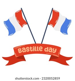 Feliz Día de la Bastilla. Afiche del Día Nacional Francés. Ilustración vectorial plana aislada en fondo blanco