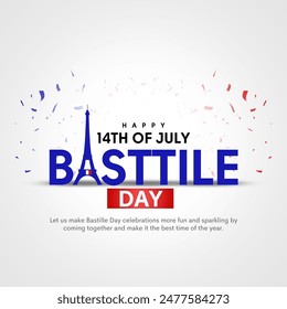 Happy Bastille Day. French National Day poster with the flag of France and lettering. Creative illustration vector design.