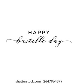Happy Bastille Day greeting with beautiful lettering white background for French National Day greeting cards, banners, flyers, etc.