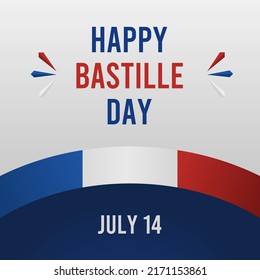 happy bastille day greeting card or poster suitable for social media post, advertising, marketing, promo and sale on july 14th