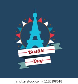 Happy Bastille Day greetings card design. 14th july independence day vive la france Creative Vector illustration, card, banner or poster for French National holiday.